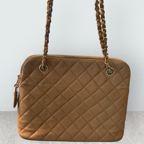 CHANEL Tan Quilted Shoulder Bag - Picture 1 of 12